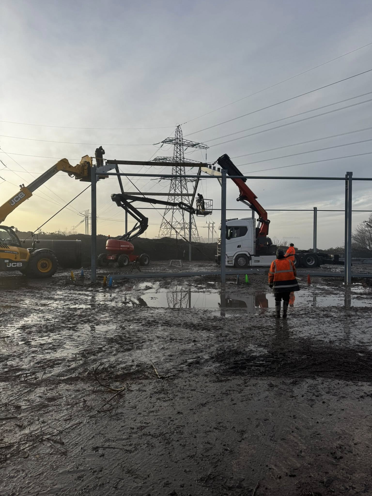 Plant hire machinery operating on active construction site